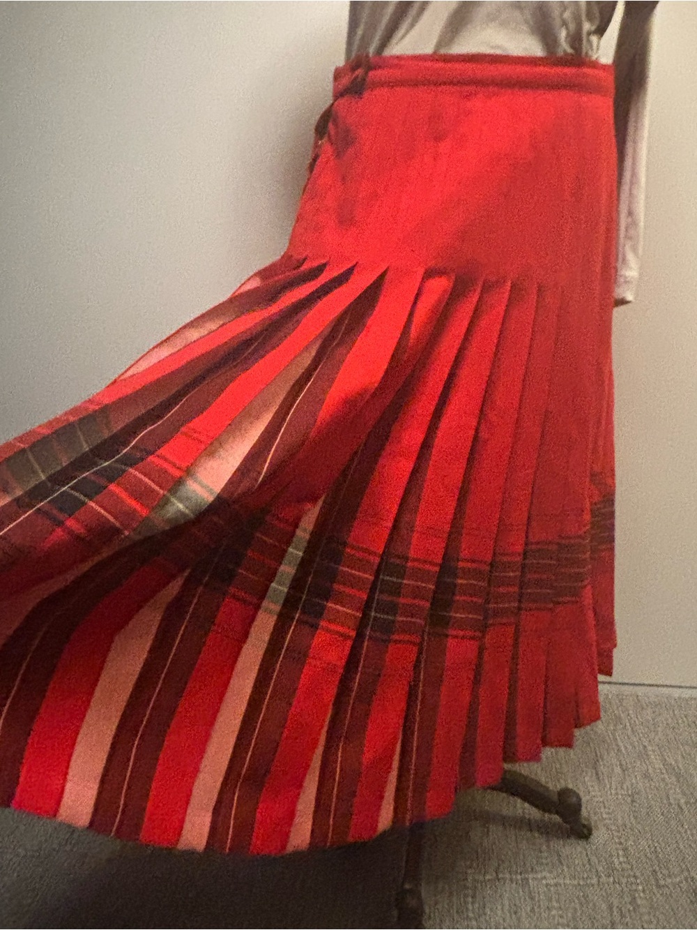 Red Pleated Maxi Skirt